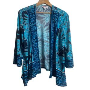 R&K Originals Blue Tropical Floral Open Front Cardigan Wrap Size 14